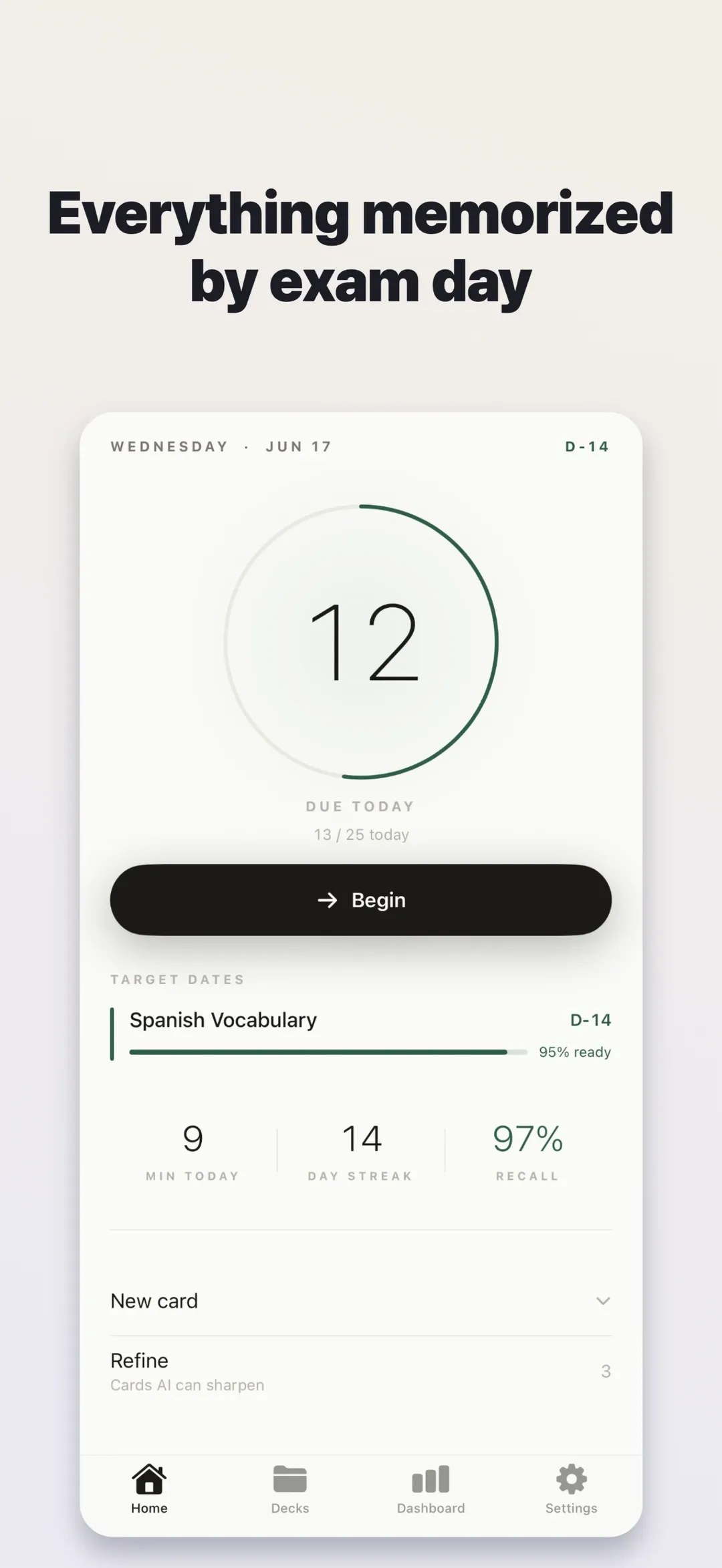 Memento — Set your exam date. Be ready by it.
